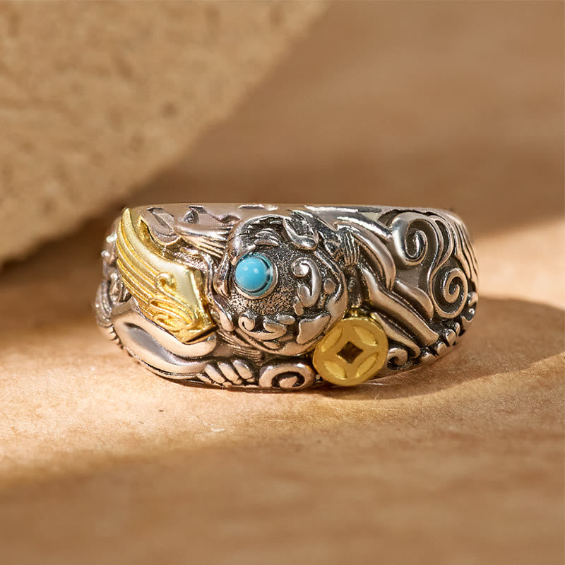 FuAttract Wealth & Protection Turquoise Abundance Ring with Pixiu Coin - image 4