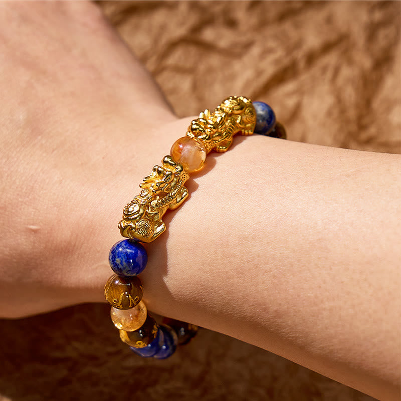 FuAttract Courage & Prosperity Lapis Lazuli Tiger's Eye Citrine Pixiu Bracelet - image 3