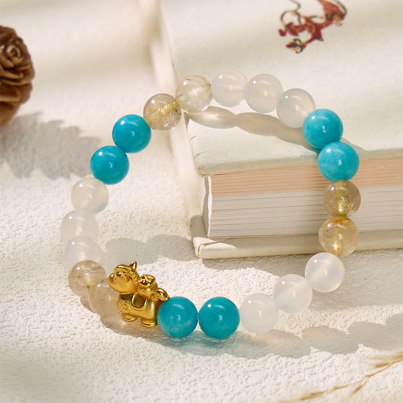 FuAttract Harmony Clarity & Intent White Agate Amazonite Golden Rutilated Quartz Bracelet - image 2