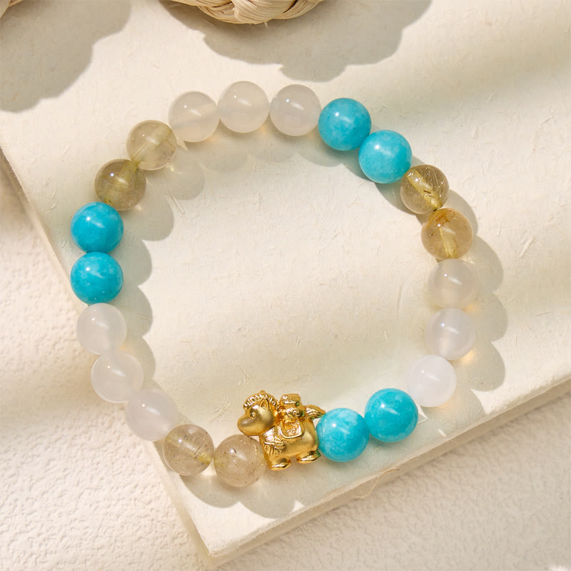 FuAttract Harmony Clarity & Intent White Agate Amazonite Golden Rutilated Quartz Bracelet - image 1