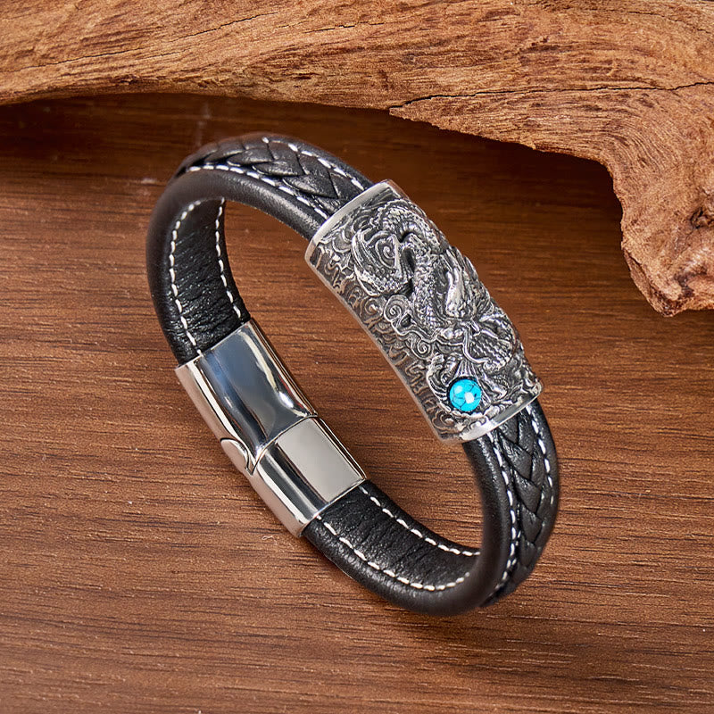 FuAttract Strength & Balance Chinese Zodiac Titanium Steel Leather Bracelet - image 3