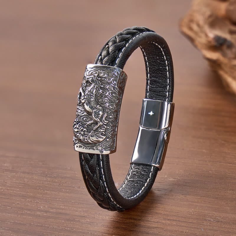 FuAttract Strength & Balance Chinese Zodiac Titanium Steel Leather Bracelet - image 12