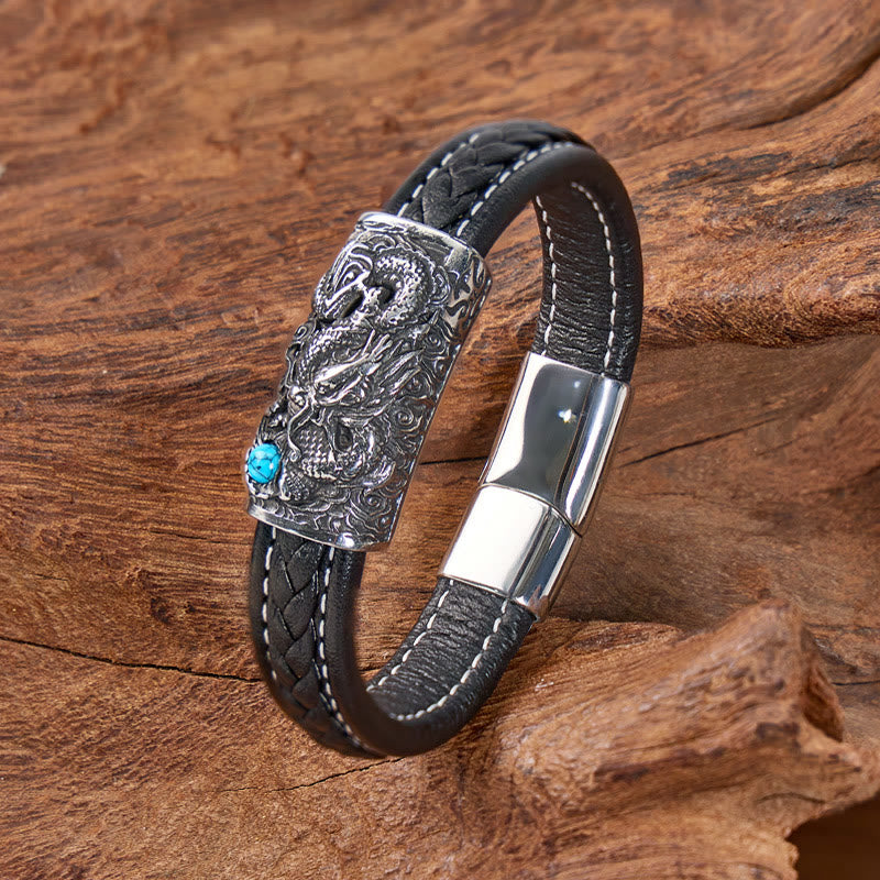 FuAttract Strength & Balance Chinese Zodiac Titanium Steel Leather Bracelet - Dragon - image 0