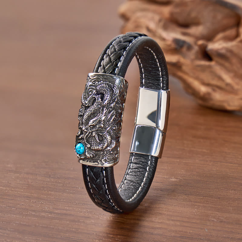 FuAttract Strength & Balance Chinese Zodiac Titanium Steel Leather Bracelet - image 2