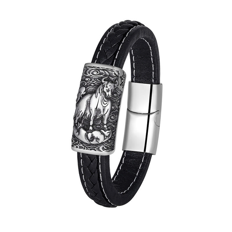FuAttract Strength & Balance Chinese Zodiac Titanium Steel Leather Bracelet - Ox - image 21