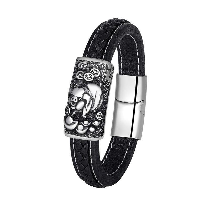 FuAttract Strength & Balance Chinese Zodiac Titanium Steel Leather Bracelet - Pig - image 29