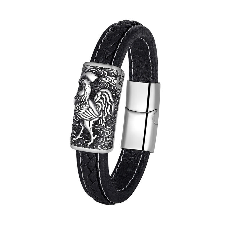 FuAttract Strength & Balance Chinese Zodiac Titanium Steel Leather Bracelet - Rooster - image 27