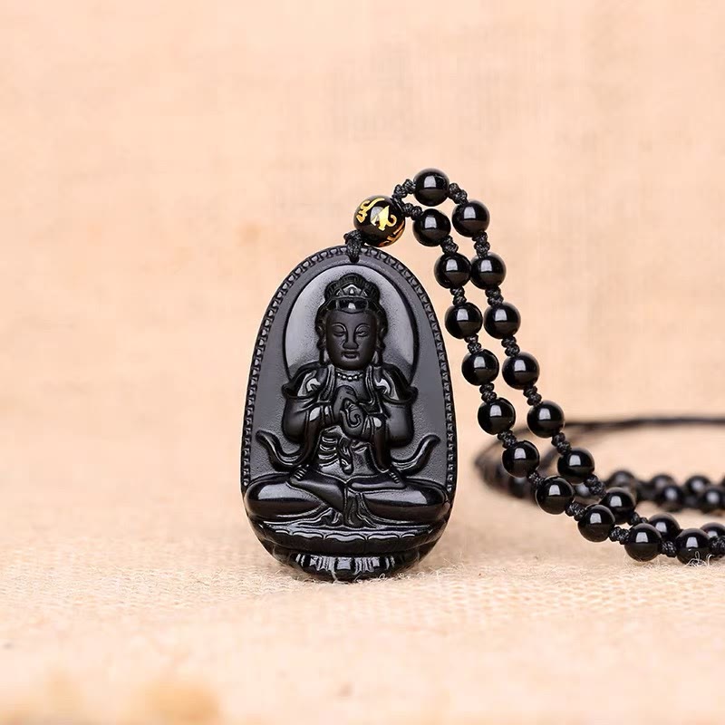 FuAttract Protection & Grounding Zodiac Bodhisattva Black Obsidian Necklace - Vairocana Buddha – Goat/Monkey - image 15