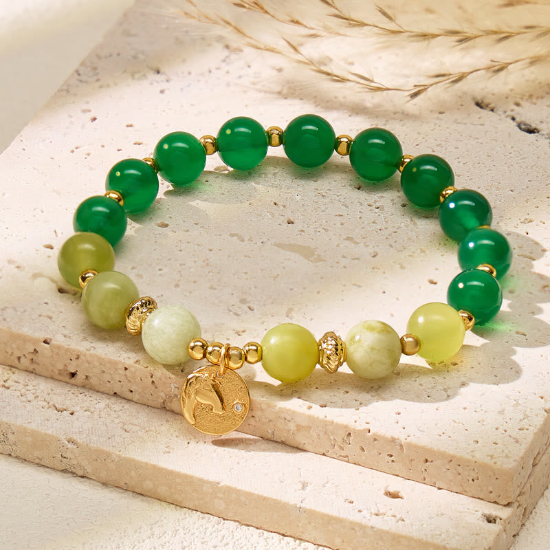 FuAttract Harmony & Growth Chinese Zodiac Green Agate Serpentine Jade Silver Bracelet - Horse - image 0
