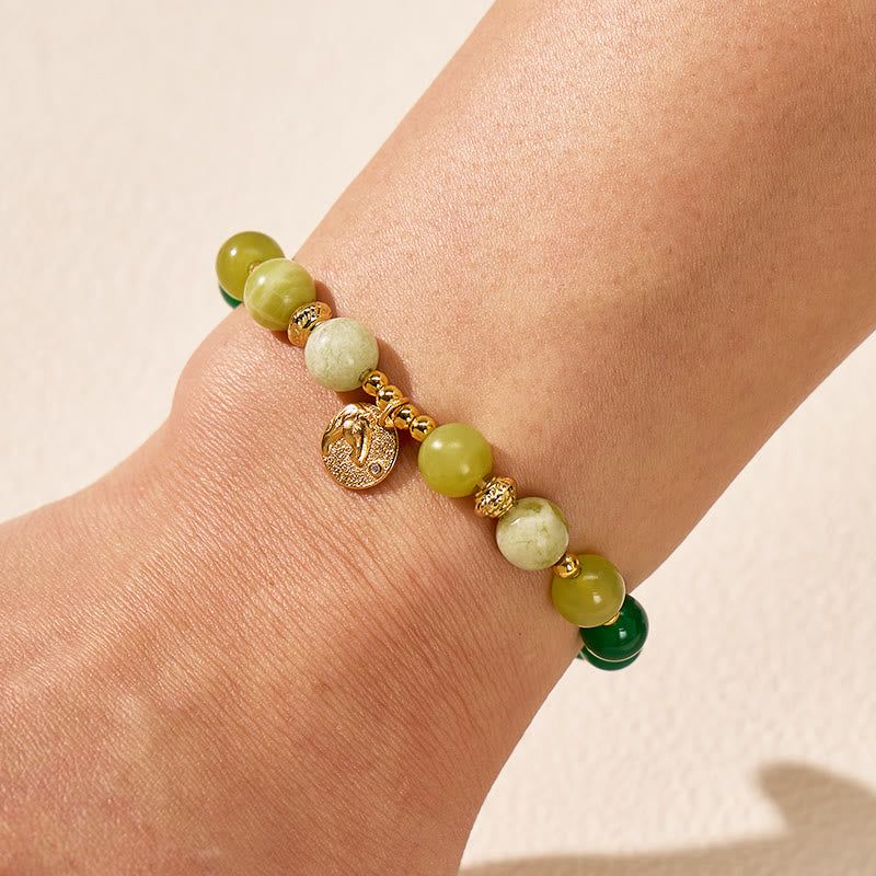 FuAttract Harmony & Growth Chinese Zodiac Green Agate Serpentine Jade Silver Bracelet - image 4