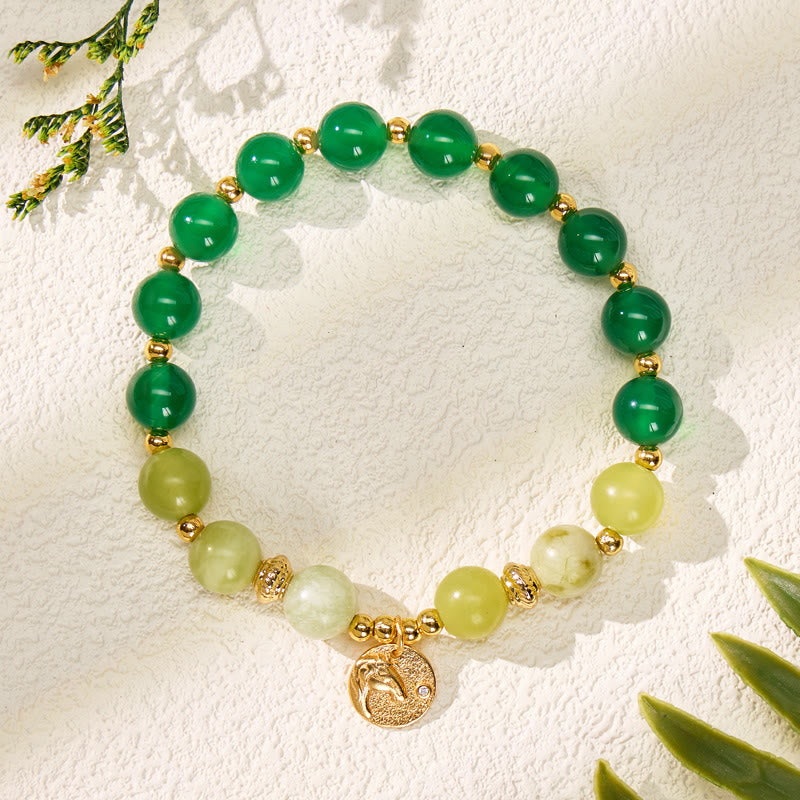 FuAttract Harmony & Growth Chinese Zodiac Green Agate Serpentine Jade Silver Bracelet - image 1