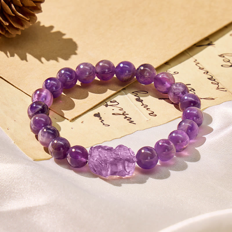 FuAttract Wealth Inner Peace Luck & Protection Amethyst Pixiu Bracelet - 8mm - image 1