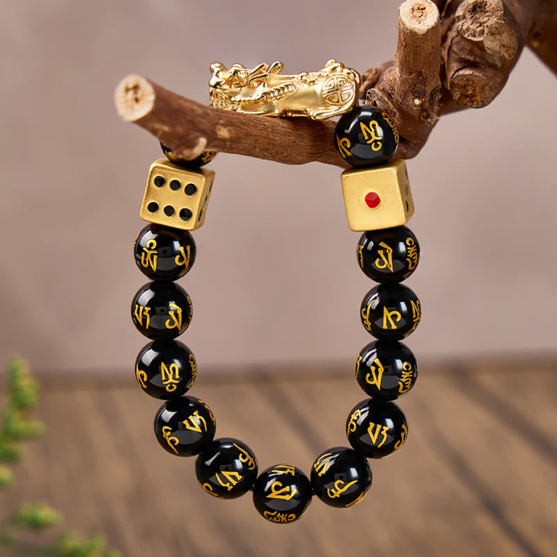 FuAttract Protection & Prosperity – Black Onyx Om Mani Padme Hum Pixiu Bracelet - image 3