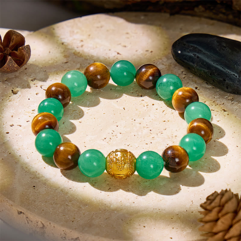 FuAttract Luck Courage & Prosperity Flow – Green Aventurine Tiger's Eye Pixiu Bracelet - 10mm - image 0
