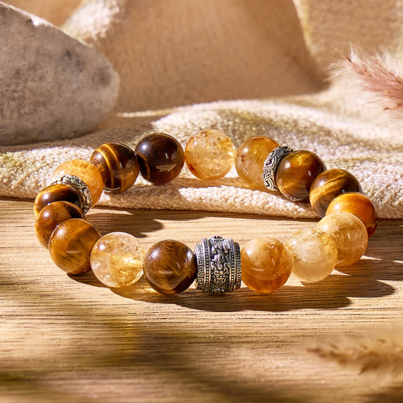 FuAttract Wealth Focus & Success Flow – Citrine Pyramid Tiger's Eye Pixiu Bracelet - image 1