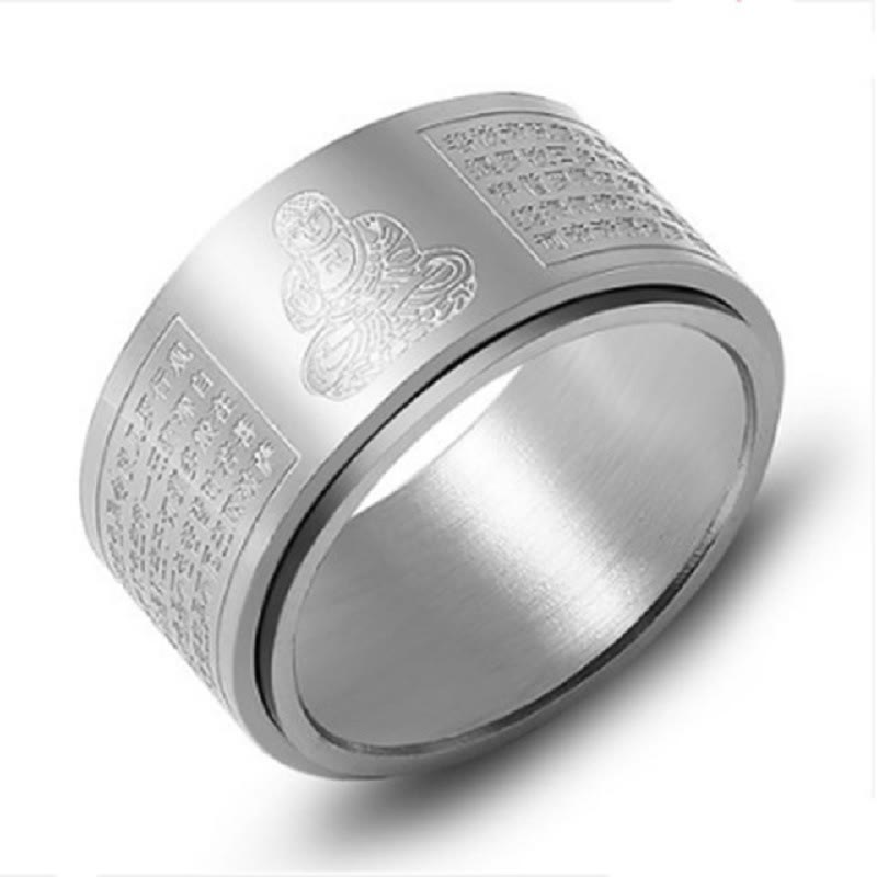 FuAttract Luck Strength & Protection Titanium Steel Chinese Zodiac Ring - Silver - Goat & Monkey - US 13 - image 25