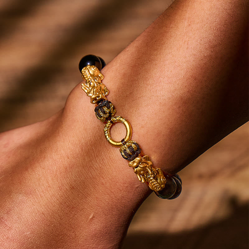 FuAttract Clarity Protection & Prosperity Golden Obsidian Pixiu Bracelet - image 3