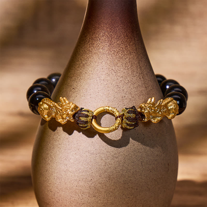 FuAttract Clarity Protection & Prosperity Golden Obsidian Pixiu Bracelet - image 4