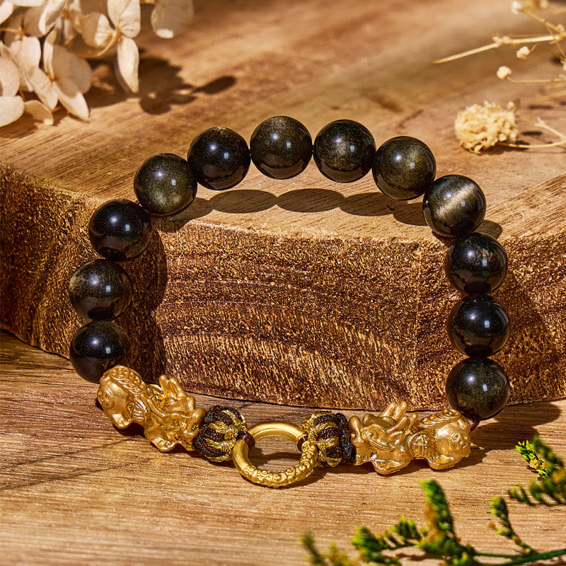 FuAttract Clarity Protection & Prosperity Golden Obsidian Pixiu Bracelet - image 2