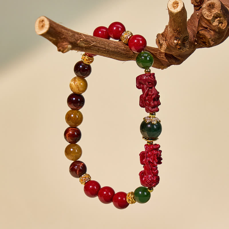 FuAttract Balance Courage & Prosperity – Cinnabar Hetian Jade Tiger's Eye Pixiu Bracelet - image 3