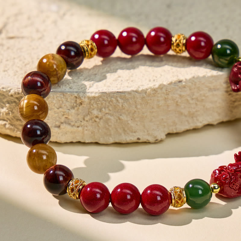 FuAttract Balance Courage & Prosperity – Cinnabar Hetian Jade Tiger's Eye Pixiu Bracelet - image 5