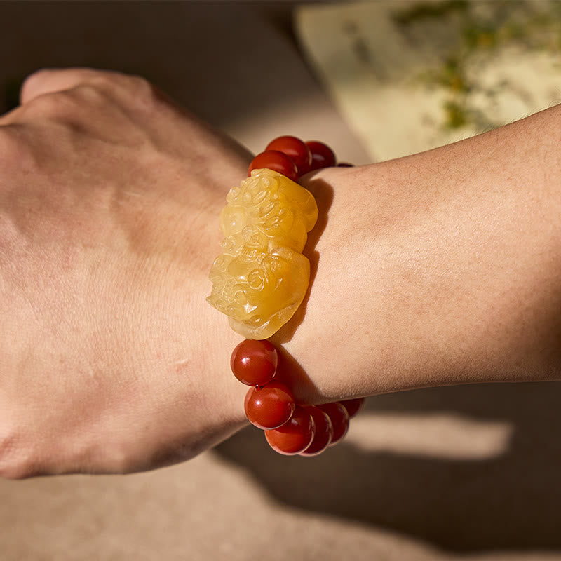 FuAttract Luck Wealth Courage & Prosperity South Red Agate Yellow Jade Pixiu Bracelet - image 2