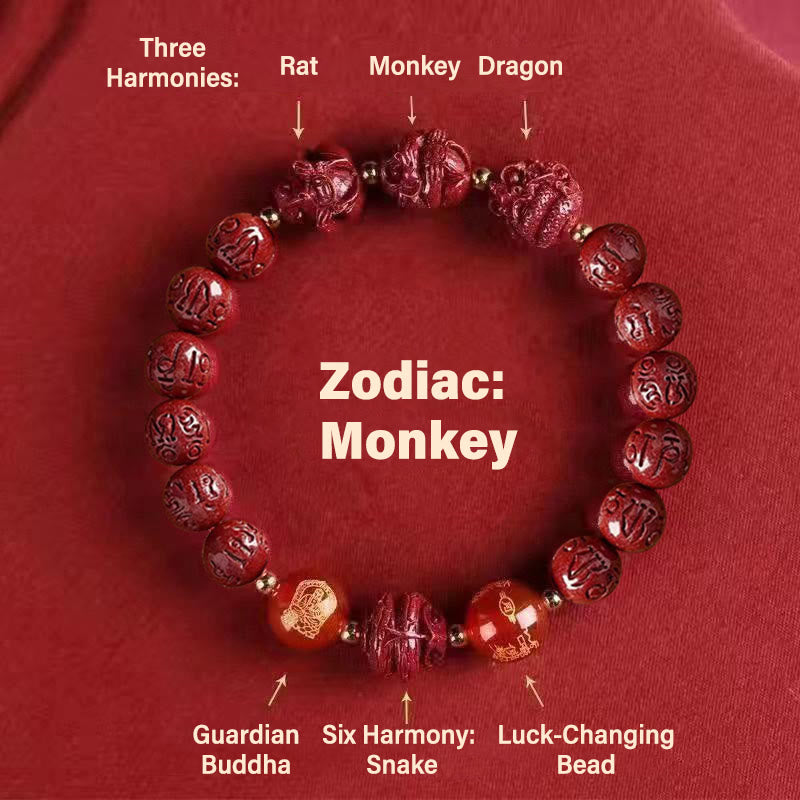FuAttract Balance Luck Inner Strength Chinese Zodiac Om Mani Mantra Cinnabar Red Agate Bracelet - Vairocana – Monkey - 10mm - image 19