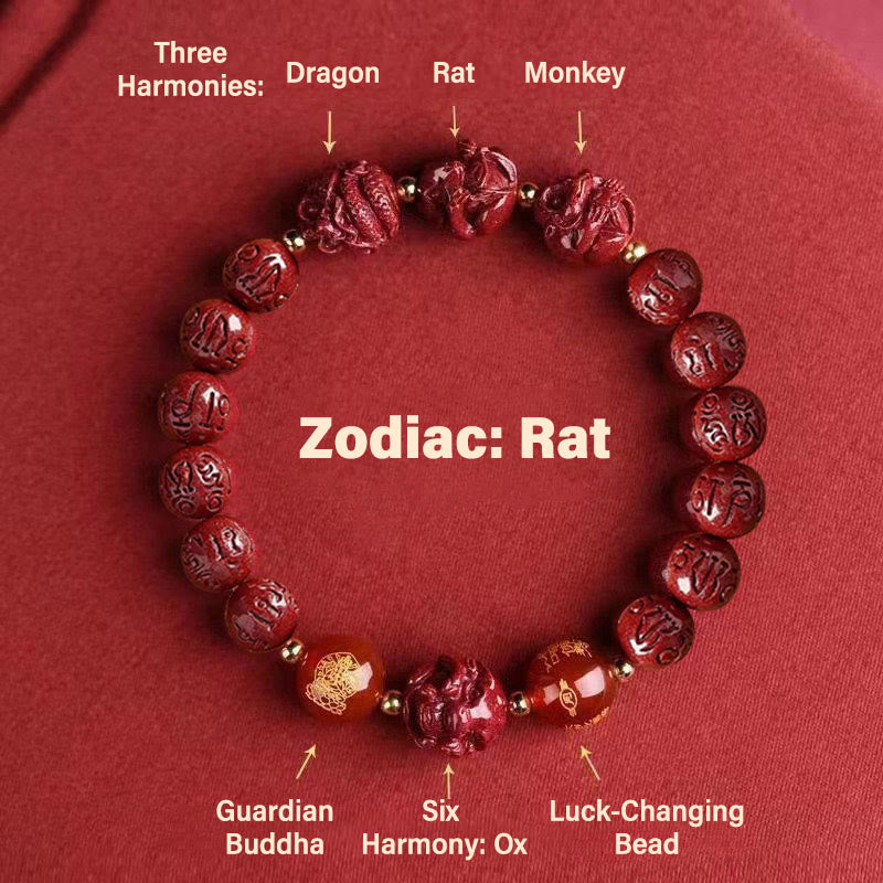 FuAttract Balance Luck Inner Strength Chinese Zodiac Om Mani Mantra Cinnabar Red Agate Bracelet - Avalokiteshvara – Rat - 10mm - image 12