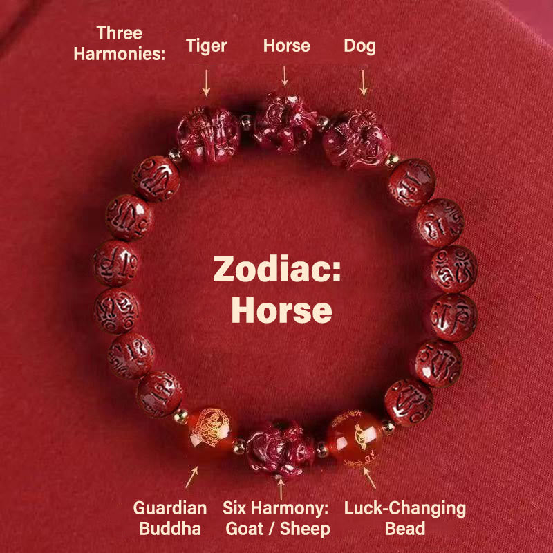 FuAttract Balance Luck Inner Strength Chinese Zodiac Om Mani Mantra Cinnabar Red Agate Bracelet - image 6