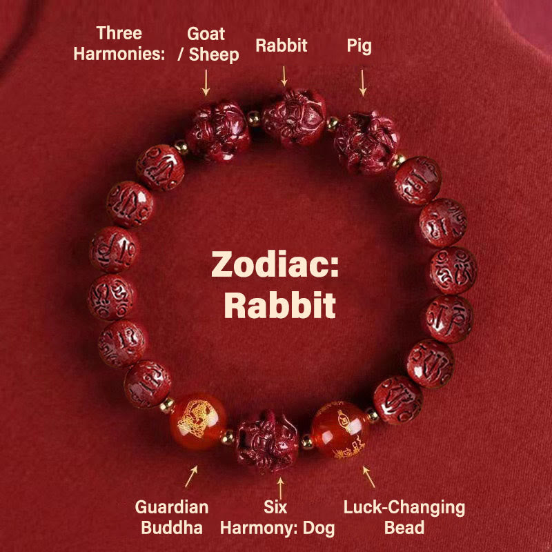 FuAttract Balance Luck Inner Strength Chinese Zodiac Om Mani Mantra Cinnabar Red Agate Bracelet - Manjushri – Rabbit - 10mm - image 15