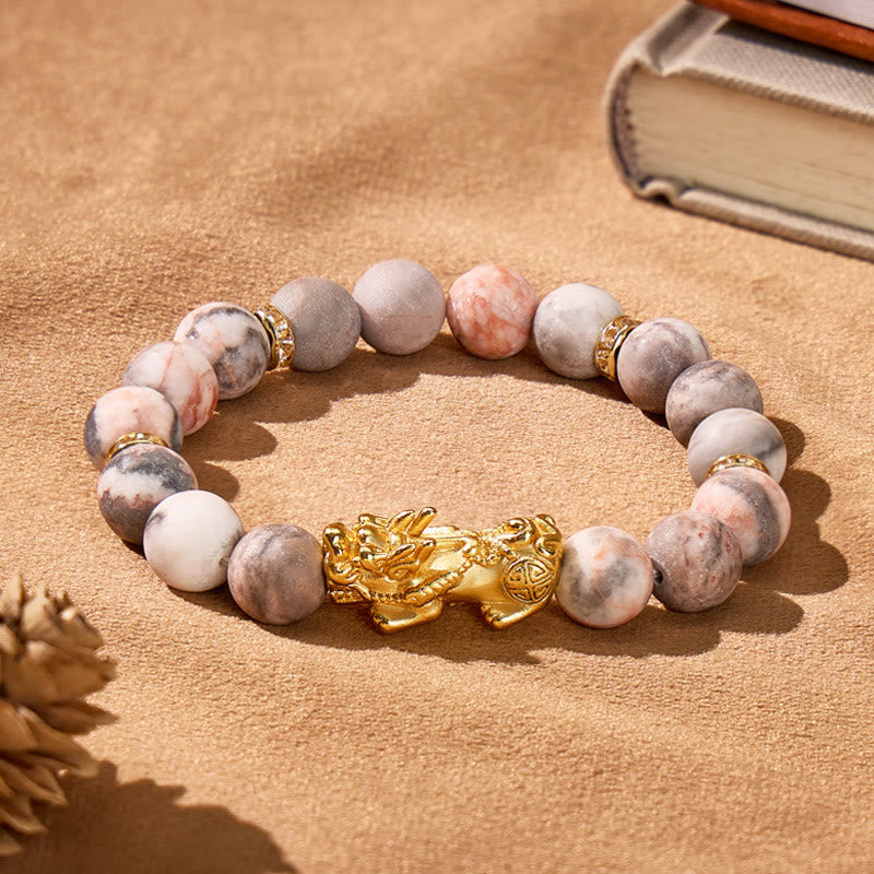 FuAttract Inner Peace Love Balance & Prosperity Pink Zebra Jasper Pixiu Bracelet - 10mm - image 0