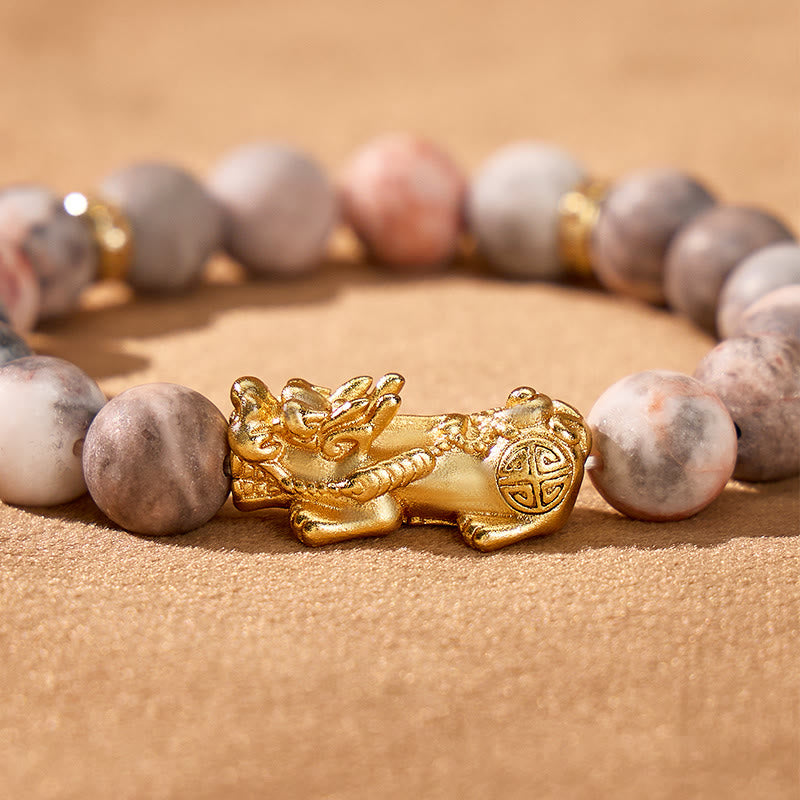 FuAttract Inner Peace Love Balance & Prosperity Pink Zebra Jasper Pixiu Bracelet - image 6
