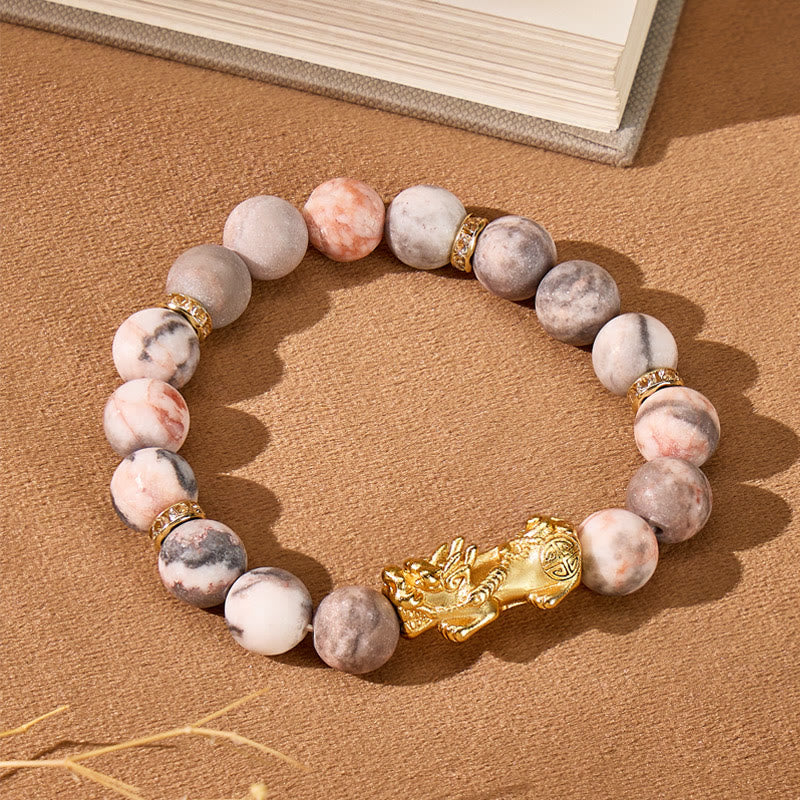 FuAttract Inner Peace Love Balance & Prosperity Pink Zebra Jasper Pixiu Bracelet - image 3