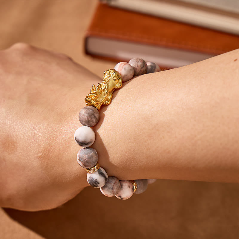 FuAttract Inner Peace Love Balance & Prosperity Pink Zebra Jasper Pixiu Bracelet - image 5