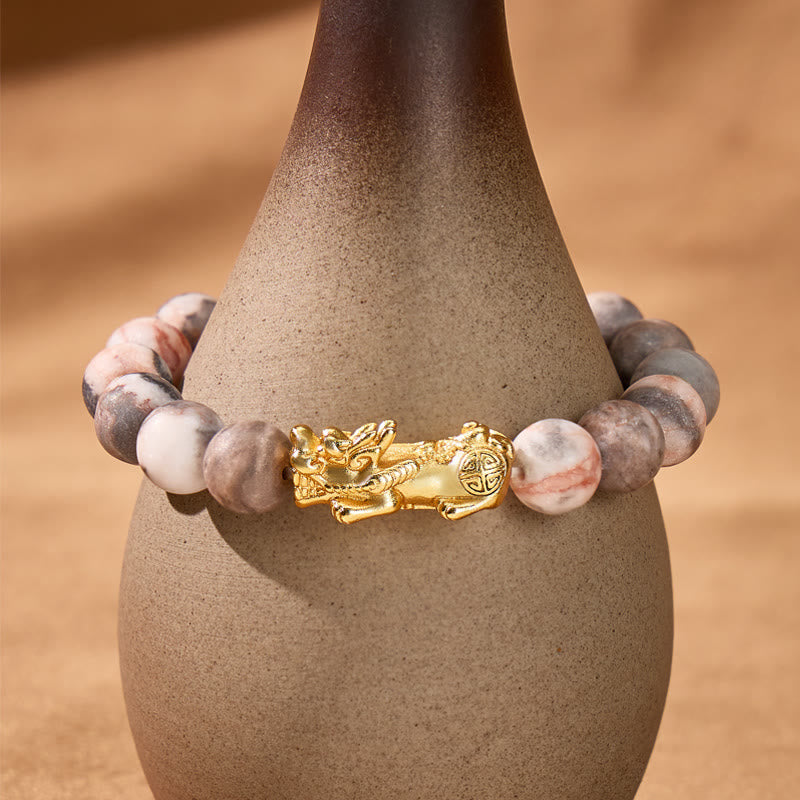FuAttract Inner Peace Love Balance & Prosperity Pink Zebra Jasper Pixiu Bracelet - image 4