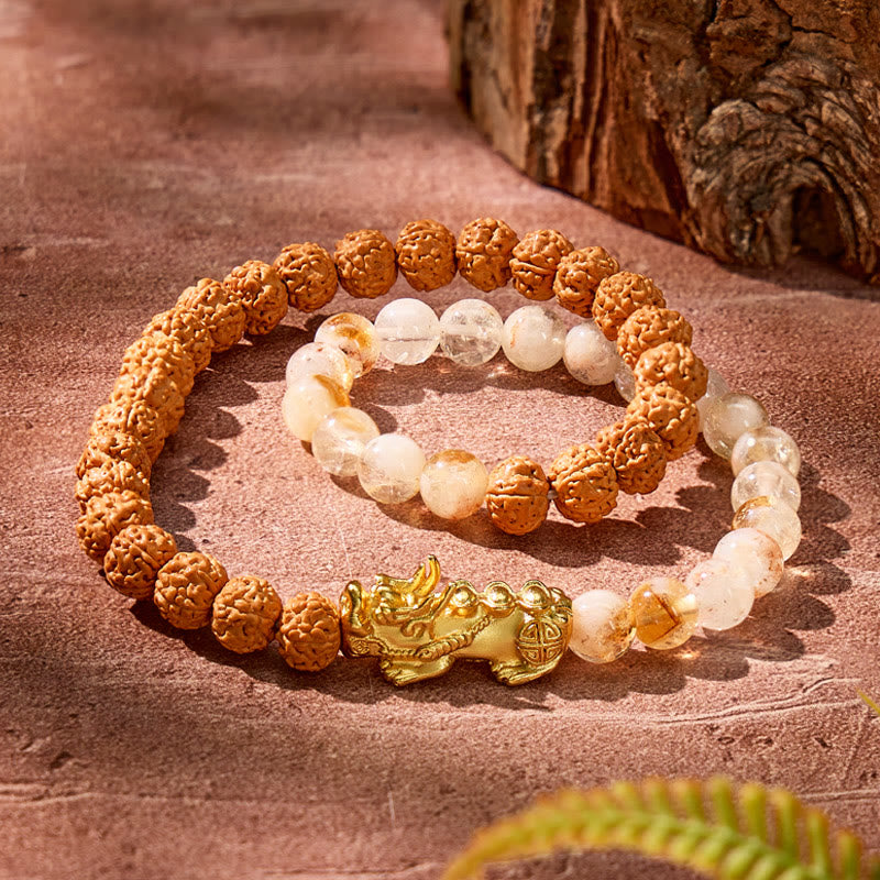 FuAttract Clarity & Spiritual Alignment Citrine Pyramid Bodhi Seed Pixiu Bracelet - Pixiu - image 0