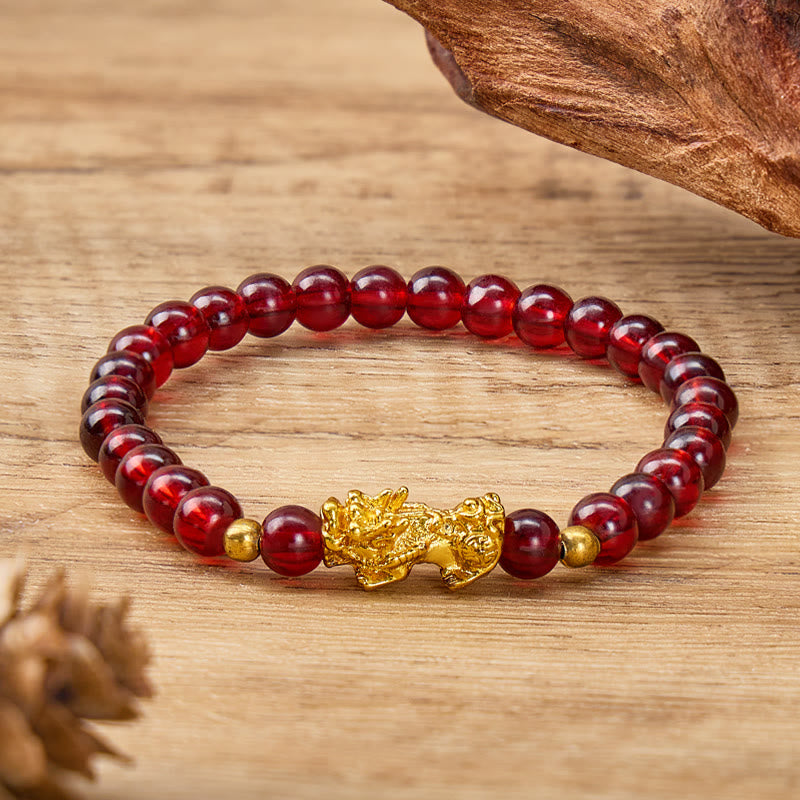 FuAttract Inner Strength Vitality & Wealth Flow – Garnet Pixiu Energy Bracelet - Pixiu - image 0