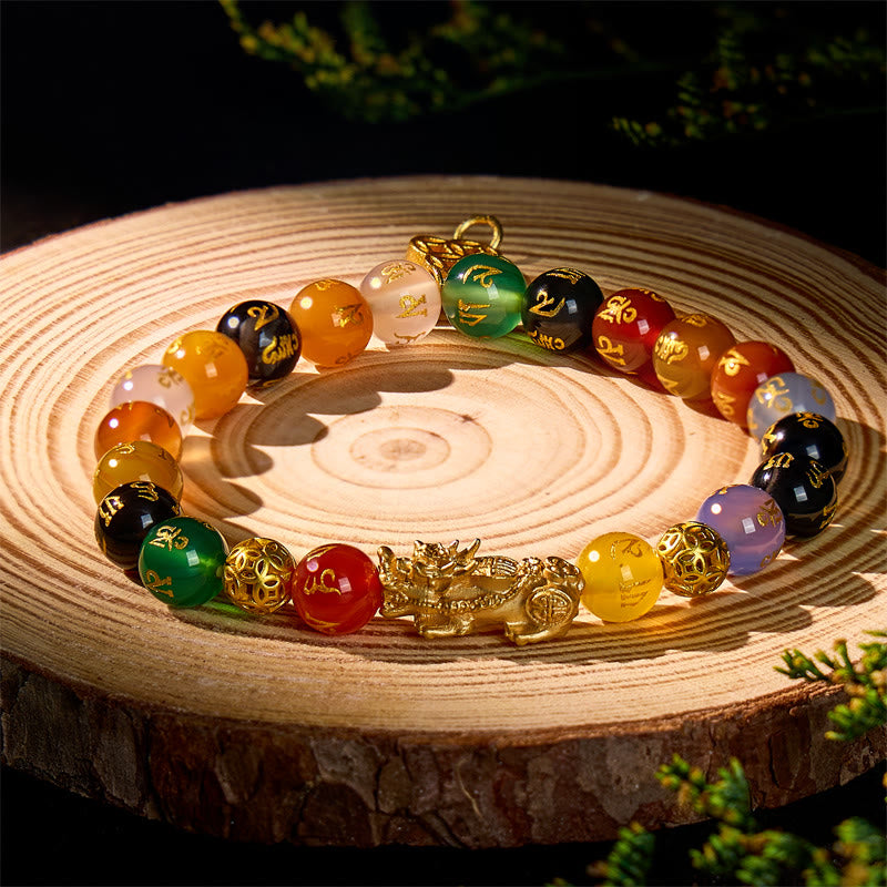 FuAttract Balance Compassion & Wealth Flow – Agate Om Mani Mantra Pixiu Bracelet - Classic (No Knot) - image 0
