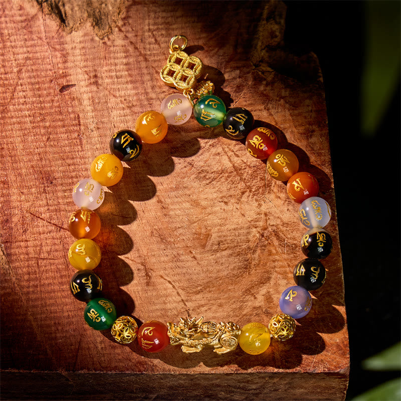 FuAttract Balance Compassion & Wealth Flow – Agate Om Mani Mantra Pixiu Bracelet - image 2
