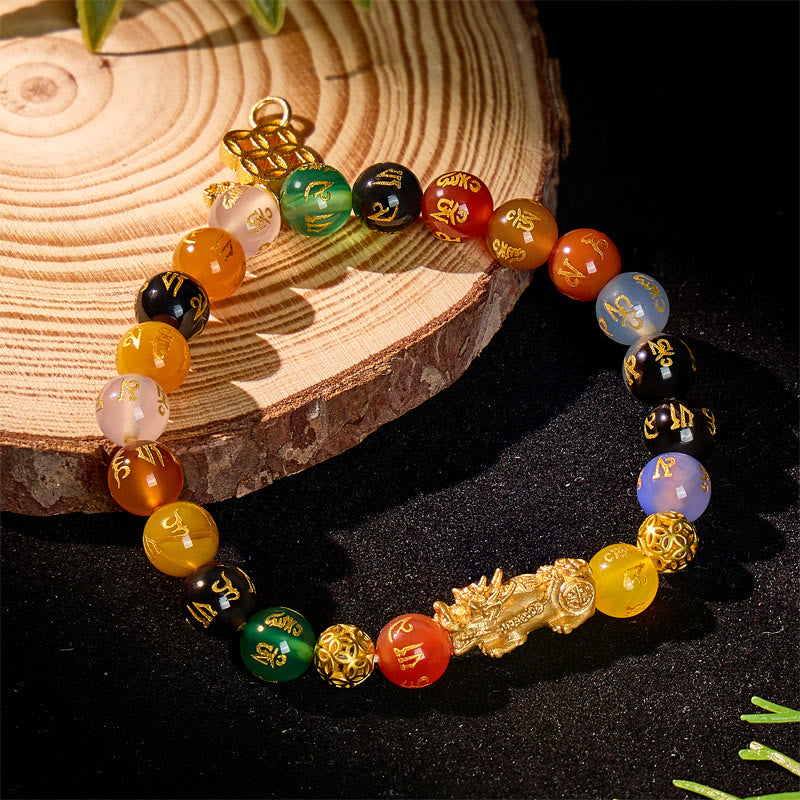 FuAttract Balance Compassion & Wealth Flow – Agate Om Mani Mantra Pixiu Bracelet - image 1