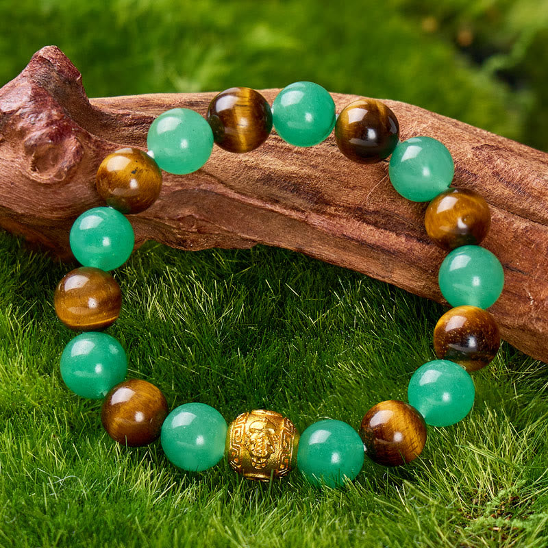 FuAttract Luck Courage & Prosperity Flow – Green Aventurine Tiger's Eye Pixiu Bracelet - image 2