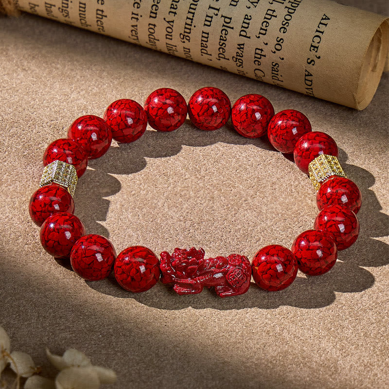 FuAttract Protection Focus & Wealth Flow Cinnabar Zircon Purple Sand Pixiu Bracelet - 10mm - image 0
