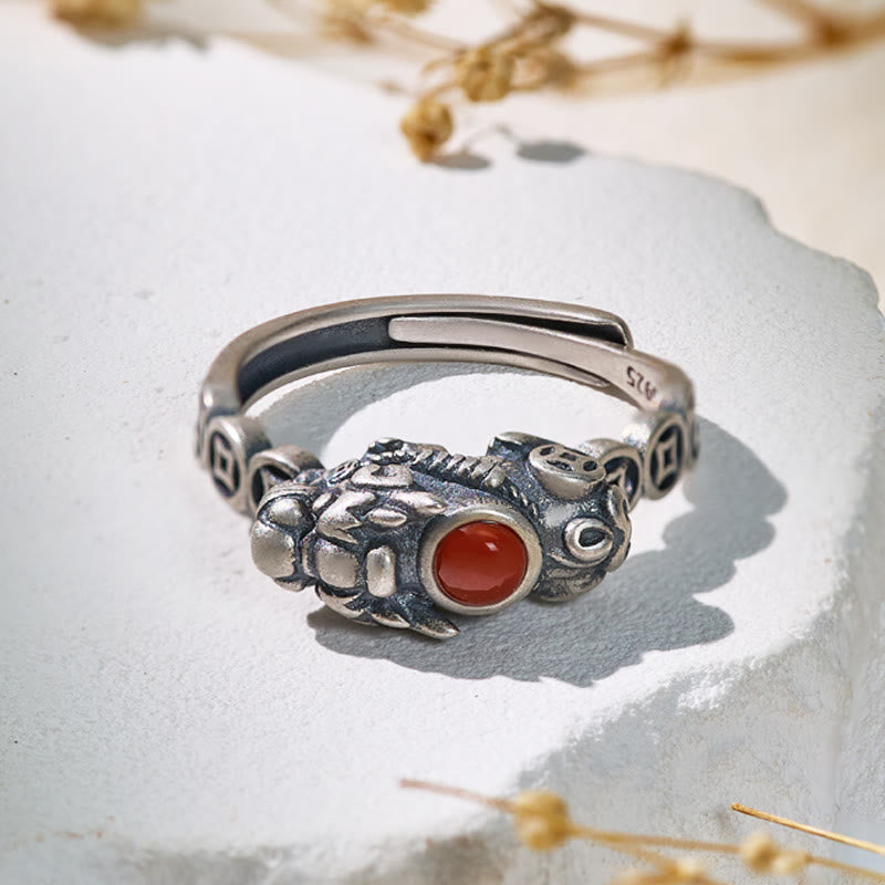 FuAttract Courage Prosperity Protection Silver South Red Agate Pixiu Adjustable Ring - image 5