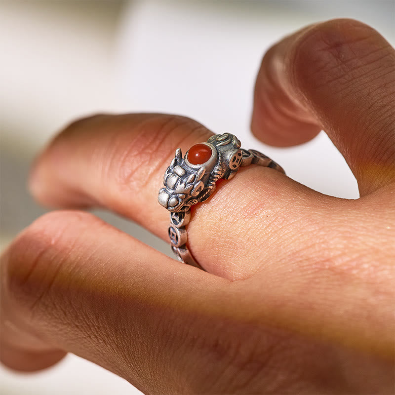 FuAttract Courage Prosperity Protection Silver South Red Agate Pixiu Adjustable Ring - image 4