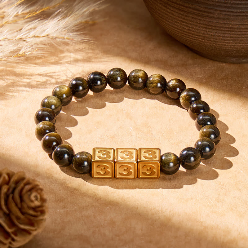 FuAttract Angel Numbers Bracelet — Destiny Guidance & Golden Obsidian Protection - 333 - image 0