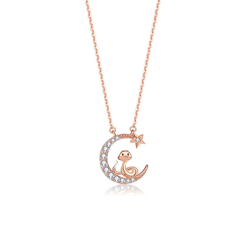 FuAttract Calm & Luck Crescent Moon Silver Zircon Chinese Zodiac Necklace With Horse Earrings - Snake Necklace - image 24