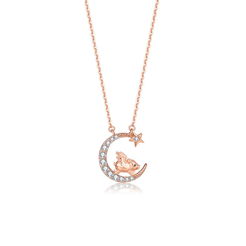 FuAttract Calm & Luck Crescent Moon Silver Zircon Chinese Zodiac Necklace With Horse Earrings - Pig Necklace - image 29