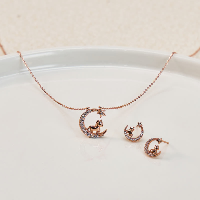 FuAttract Calm & Luck Crescent Moon Silver Zircon Chinese Zodiac Necklace With Horse Earrings - image 4