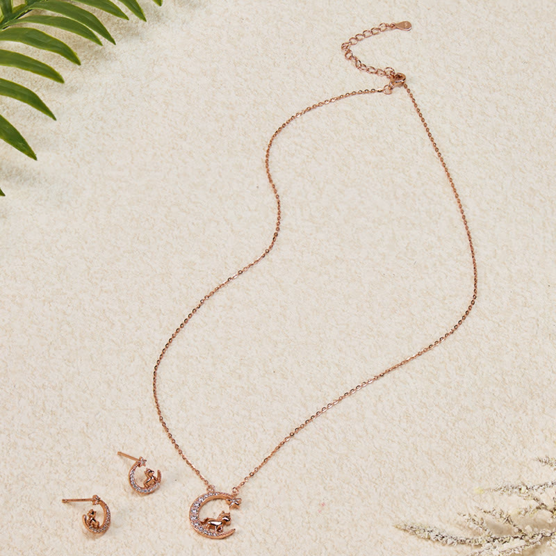 FuAttract Calm & Luck Crescent Moon Silver Zircon Chinese Zodiac Necklace With Horse Earrings - image 5