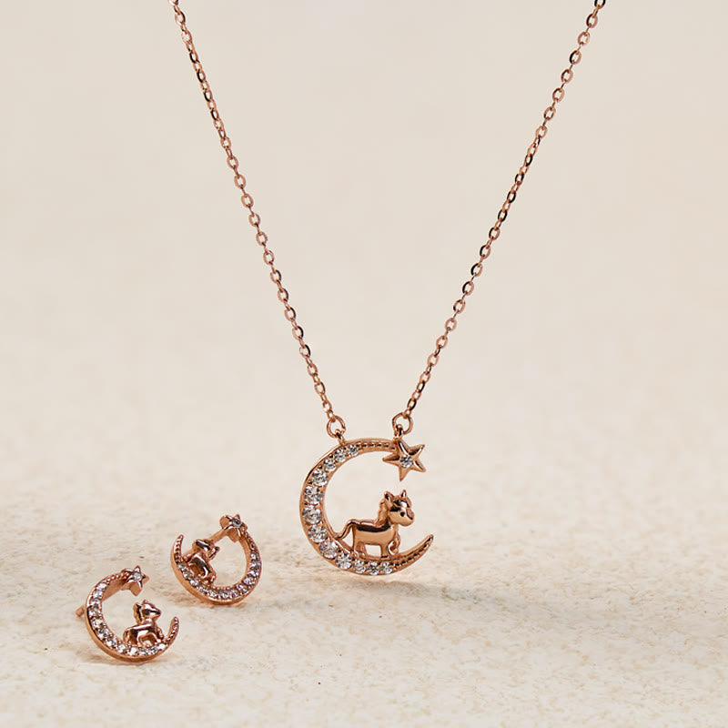 FuAttract Calm & Luck Crescent Moon Silver Zircon Chinese Zodiac Necklace With Horse Earrings - image 2